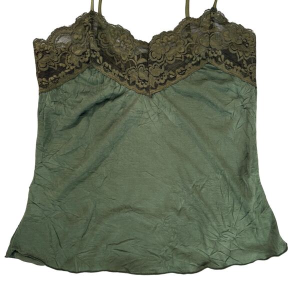 Y2K Lace Trim Cami Top Medium Olive Green 90s Fairy Whimsygoth Retro Camisole - Picture 6 of 14